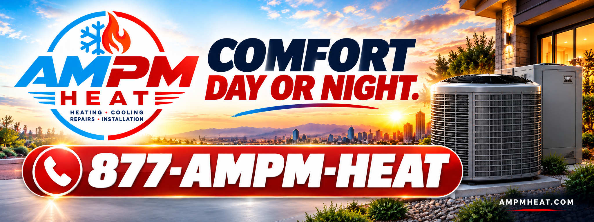 AMPM Heat billboard showing the brand and the 1-877-AMPM-HEAT vanity number