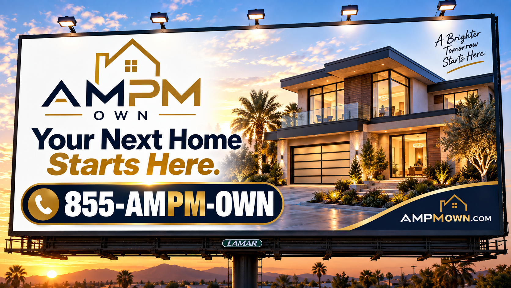 AMPM Own billboard showing the brand and the AMPM-OWN vanity number